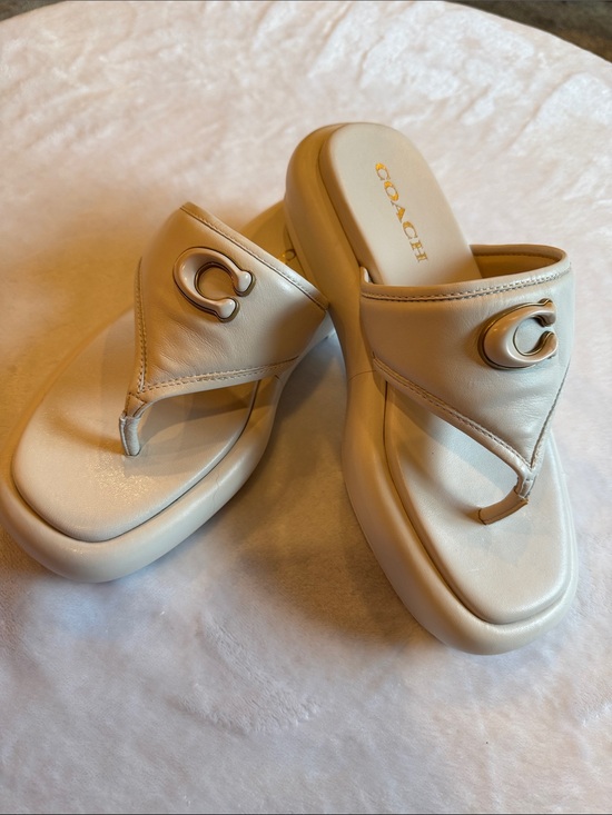 Coach Shoes - Coach Cream Platform Thong Sandals with Gold 'C' Accent